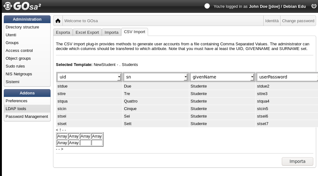 Controllo del file CSV